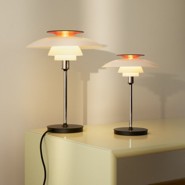 Louis Poulsen LED stolna lampa na baterije PH 80, bijela/crvena/kromirana IP44, prigušiva, Bijela, Dnevni boravak/blagovaonica, Aluminij