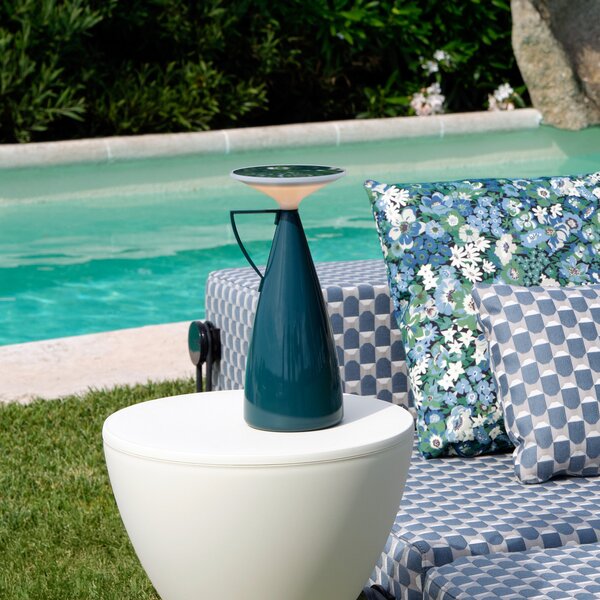 Kartell LED stolna lampa na baterije Camomille, petrolej, visina 24 cm, prigušiva, Plava, Dnevni boravak/blagovaonica, Plastika