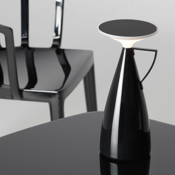 Kartell LED punjiva stolna lampa Camomille, crna, visina 24 cm, prigušiva, Crno, Dnevni boravak/blagovaonica, Plastika