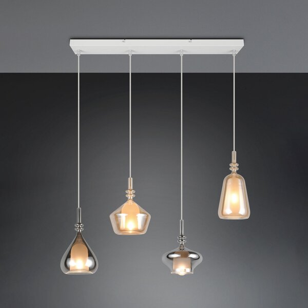 Trio Lighting Viseća lampa Aldea, duljina 65 cm, bijela/jantarna/kromirano staklo, 4 žarulje., prigušiva, Bež, Dnevni boravak/blagovaonica, Staklo