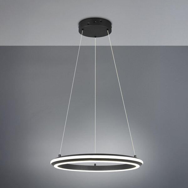 Trio Lighting Amador LED viseća svjetiljka, Ø 45 cm, mat crna, metal, CCT, prigušiva, Crno, Dnevni boravak/blagovaonica, Metal