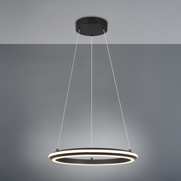 Trio Lighting Amador LED viseća svjetiljka, Ø 45 cm, mat crna, metal, CCT, prigušiva, Crno, Dnevni boravak/blagovaonica, Metal