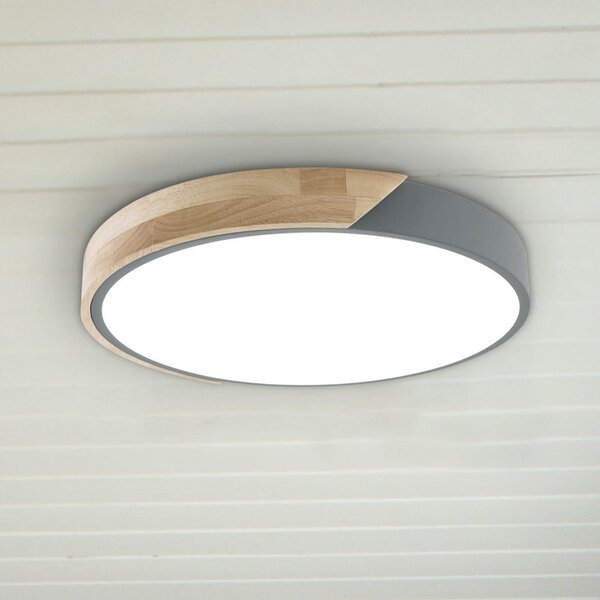 Näve LED stropna svjetiljka Borneo, hrast, metal, CCT, daljinski upravljač, prigušiva, Drvo, Dnevni boravak/blagovaonica, Drvo