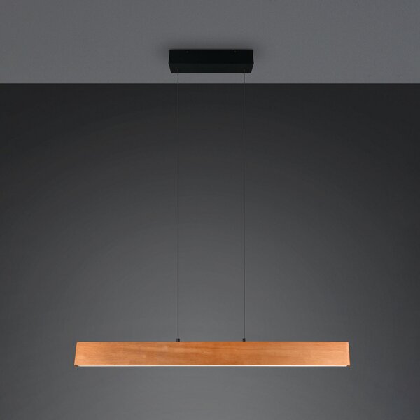 Trio Lighting LED viseća svjetiljka Edgewood, duljina 115 cm, boja drveta, CCT drva, prigušiva, Drvo, Dnevni boravak/blagovaonica, Drvo