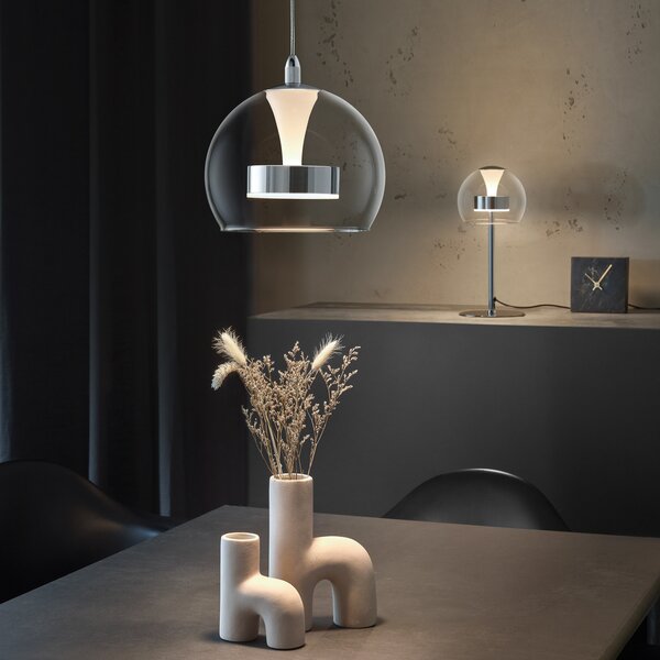 Trio Lighting Flynt LED viseća svjetiljka, Ø 20 cm, kromirana, metal/staklo, CCT, prigušiva, Metalik, Dnevni boravak/blagovaonica, Metal