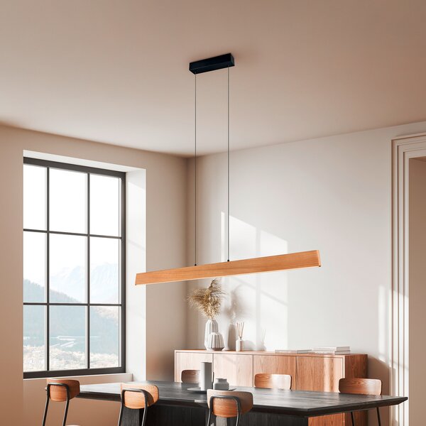 Trio Lighting LED viseća svjetiljka Edgewood, duljine 150 cm, boje drva, CCT, prigušiva, Drvo, Dnevni boravak/blagovaonica, Drvo