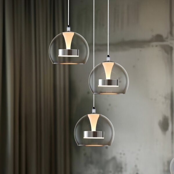Trio Lighting Flynt LED viseća svjetiljka, Ø 42 cm, kromirana, metalna CCT 3 žarulje., prigušiva, Metalik, Dnevni boravak/blagovaonica, Metal