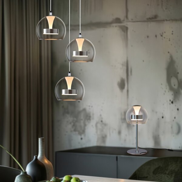 Trio Lighting Flynt LED viseća svjetiljka, Ø 42 cm, kromirana, metalna CCT 3 žarulje., prigušiva, Metalik, Dnevni boravak/blagovaonica, Metal