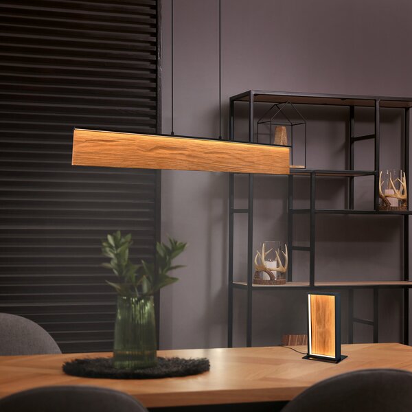 Trio Lighting LED viseća svjetiljka Kalea, duljina 110 cm, boja drveta, drvo, prigušiva, Drvo, Dnevni boravak/blagovaonica, Drvo
