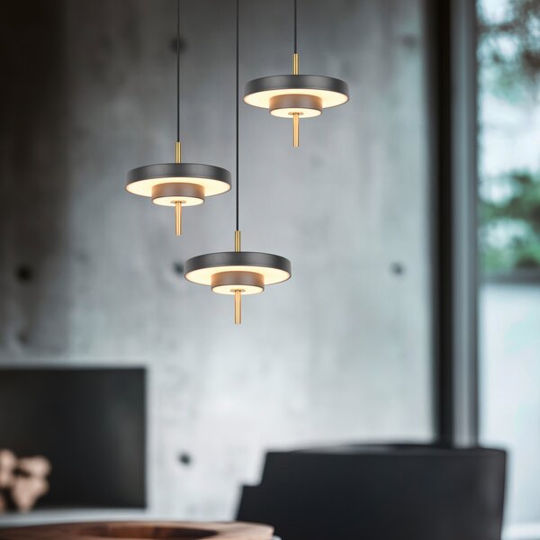Trio Lighting Keaton LED viseća lampa, crna/zlatna Ø 45 cm CCT 3 žarulje., prigušiva, Crno, Dnevni boravak/blagovaonica, Metal