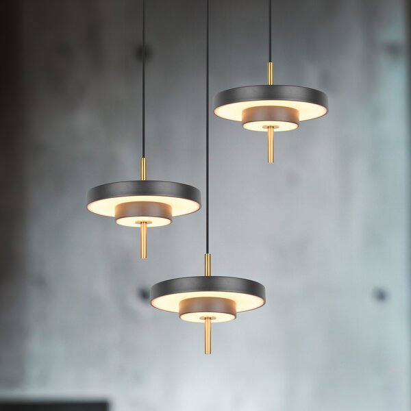 Trio Lighting Keaton LED viseća lampa, crna/zlatna Ø 45 cm CCT 3 žarulje., prigušiva, Crno, Dnevni boravak/blagovaonica, Metal