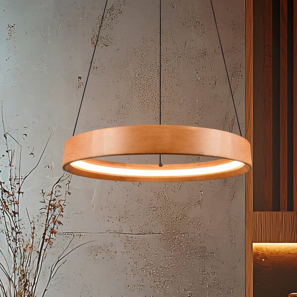 Trio Lighting Lynwood LED viseća svjetiljka, Ø 50 cm, boja drva, drvo, prigušljiva, prigušiva, Drvo, Dnevni boravak/blagovaonica, Drvo