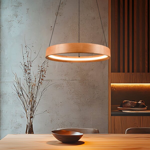 Trio Lighting Lynwood LED viseća svjetiljka, Ø 50 cm, boja drva, drvo, prigušljiva, prigušiva, Drvo, Dnevni boravak/blagovaonica, Drvo