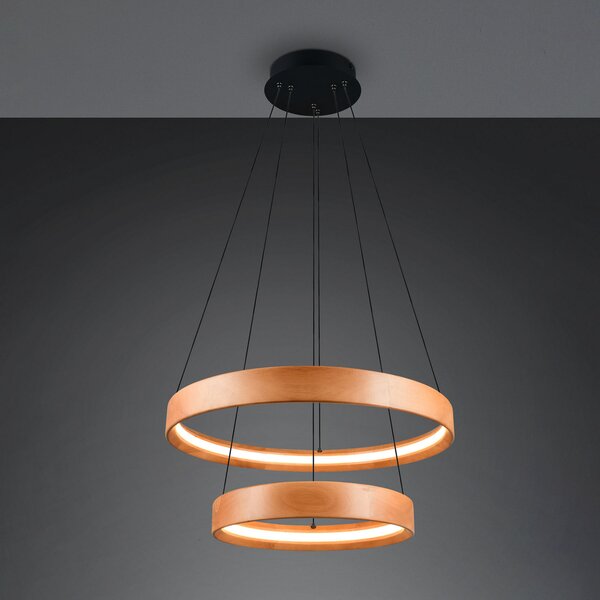 Trio Lighting LED viseća svjetiljka Lynwood, Ø 60 cm, boja drva, drvo, 2 žarulje., prigušiva, Drvo, Dnevni boravak/blagovaonica, Drvo