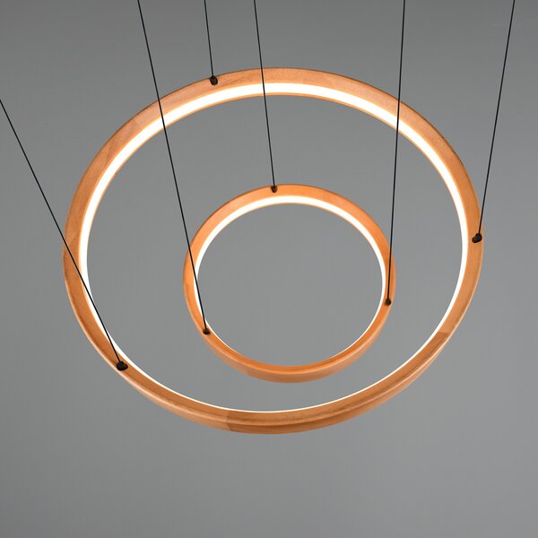 Trio Lighting LED viseća svjetiljka Lynwood, Ø 60 cm, boja drva, drvo, 2 žarulje., prigušiva, Drvo, Dnevni boravak/blagovaonica, Drvo