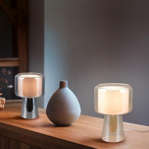 Trio Lighting Stolna lampa Rocka, jantarne boje, visina 29 cm, staklo/tkanina, Bež, Dnevni boravak/blagovaonica, Staklo