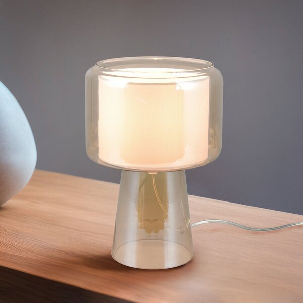 Trio Lighting Stolna lampa Rocka, jantarne boje, visina 29 cm, staklo/tkanina, Bež, Dnevni boravak/blagovaonica, Staklo