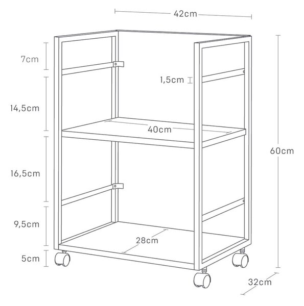Crni metalni regal na kotačima 42x60 cm Tower – YAMAZAKI