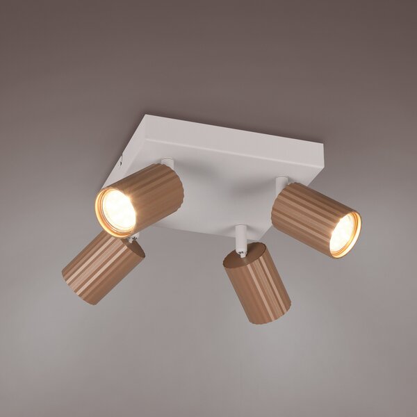 Trio Lighting Stropni reflektor Soka, smeđe/sivi, duljina 20 cm, metalni, 4 žarulje., prigušiva, Smeđa / hrđa, Dnevni boravak/blagovaonica, Metal