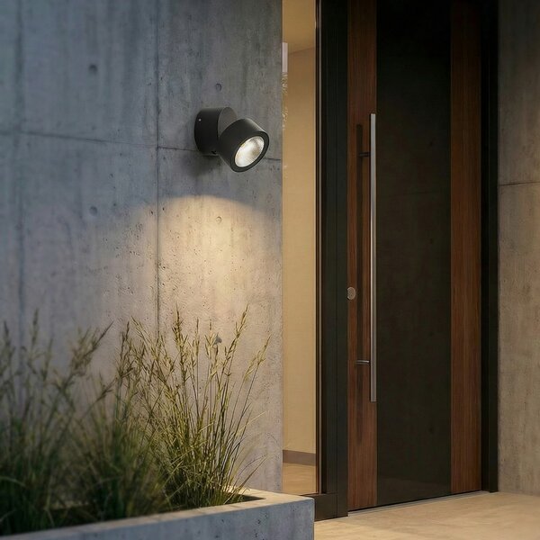 Lindby LED stropni reflektor Nolivar, crni, Ø 9 cm, IP54, Crno, kupaonica, Aluminij