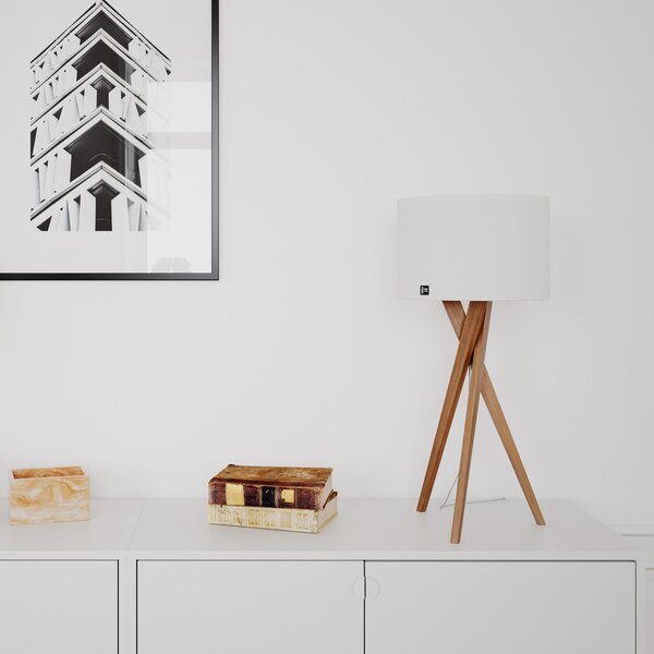 By Rydéns Stolna lampa Vega by Rydens, hrast/bijela, 55 cm, drvo, tekstil, Bijela, Dnevni boravak/blagovaonica, Drvo