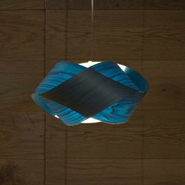LZF LAMPS viseća svjetiljka Nut, plava/boja nikla, duljina 42 cm, drvo, prigušiva, Plava, Dnevni boravak/blagovaonica, Drvo
