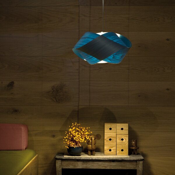 LZF LAMPS viseća svjetiljka Nut, plava/boja nikla, duljina 42 cm, drvo, prigušiva, Plava, Dnevni boravak/blagovaonica, Drvo