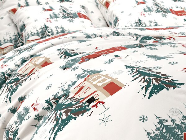 Poli-pamučna posteljina SNOWY HOUSES POLY bijela Dimenzije posteljine: 70 x 90 cm | 140 x 200 cm