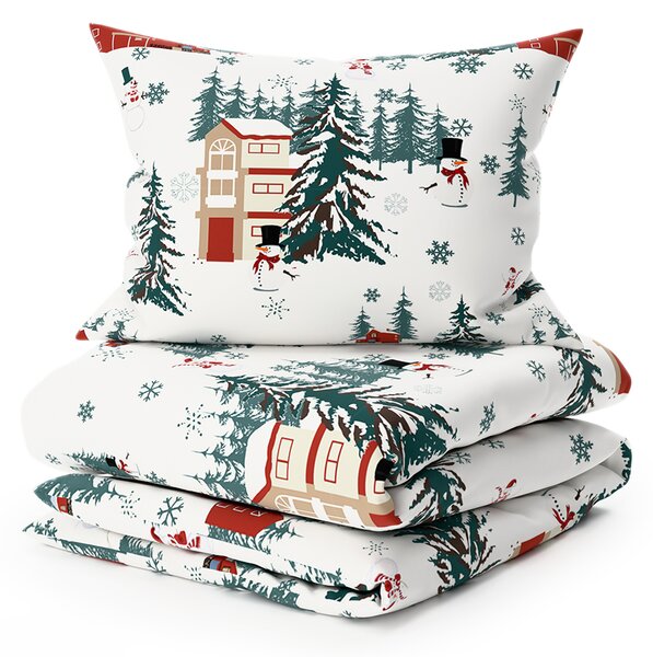 Poli-pamučna posteljina SNOWY HOUSES POLY bijela Dimenzije posteljine: 70 x 90 cm | 140 x 200 cm