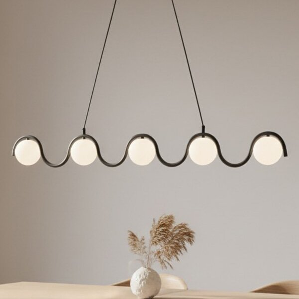 EMIBIG LIGHTING Viseća svjetiljka Sinus 5, crna/opal, staklo, duljina 110 cm, prigušiva, Crno, Dnevni boravak/blagovaonica, Staklo