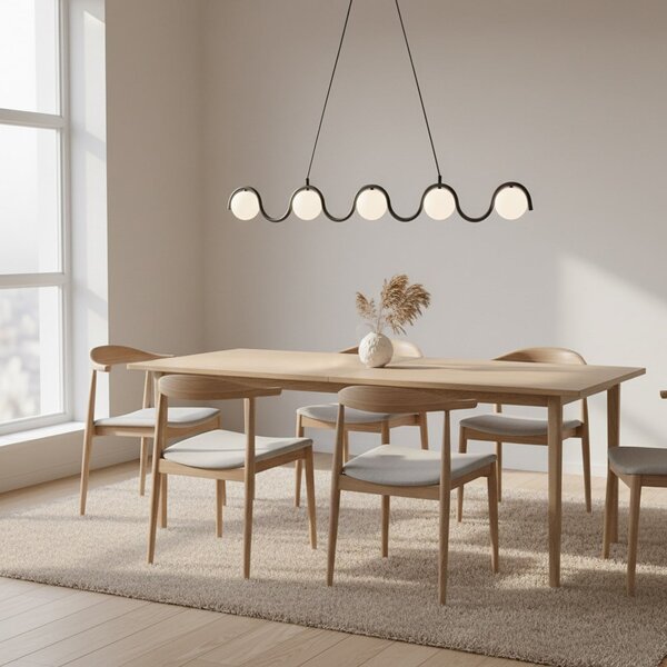 EMIBIG LIGHTING Viseća svjetiljka Sinus 5, crna/opal, staklo, duljina 110 cm, prigušiva, Crno, Dnevni boravak/blagovaonica, Staklo