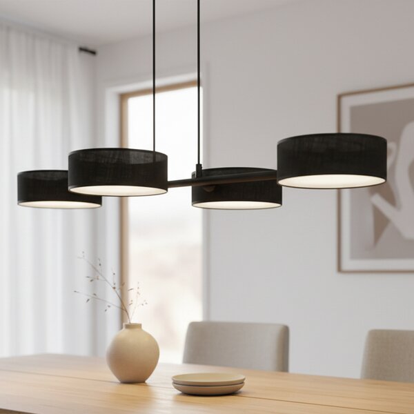 EMIBIG LIGHTING Viseća svjetiljka Drumz 4, crna, tkanina/čelik, duljina 80 cm, E14, prigušiva, Crno, Dnevni boravak/blagovaonica, Tkanina / tekstil