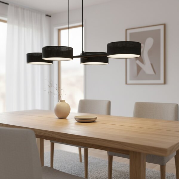EMIBIG LIGHTING Viseća svjetiljka Drumz 4, crna, tkanina/čelik, duljina 80 cm, E14, prigušiva, Crno, Dnevni boravak/blagovaonica, Tkanina / tekstil