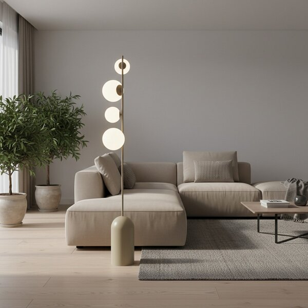 EMIBIG LIGHTING Etno LP4 podna lampa, bež, staklo/čelik, visina 140 cm, G9, Bež, Dnevni boravak/blagovaonica, Staklo