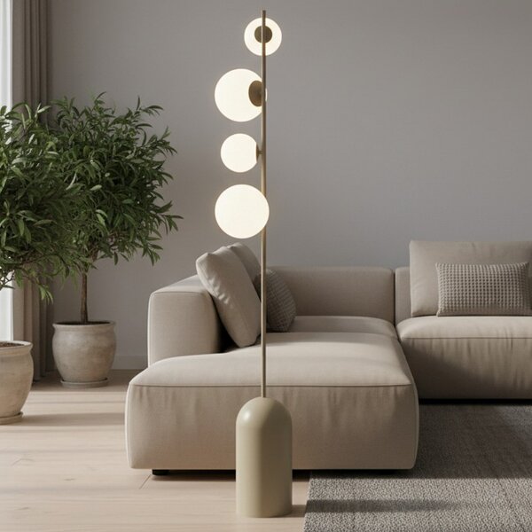 EMIBIG LIGHTING Etno LP4 podna lampa, bež, staklo/čelik, visina 140 cm, G9, Bež, Dnevni boravak/blagovaonica, Staklo