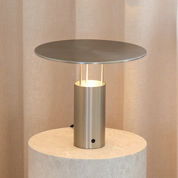 Piet Hein LED stolna lampa Tempel280, srebrna, visina 24,5 cm, prigušiva, Metalik, spavaća soba, Aluminij