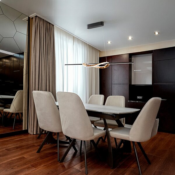 Schuller Valencia Enora LED viseća lampa, crna/zlatna, duljina 120 cm, CCT, prigušiva, Crno, Dnevni boravak/blagovaonica, Aluminij