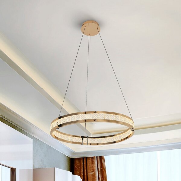 Schuller Valencia Lorian LED viseća svjetiljka, zlatne boje, Ø 60 cm, metalna, prigušiva, Zlato / mjed, Dnevni boravak/blagovaonica, Aluminij