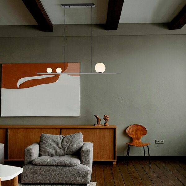 Schuller Valencia LED viseća lampa Mila, crna, duljina 120 cm, metalna, prigušiva, Crno, Dnevni boravak/blagovaonica, Aluminij