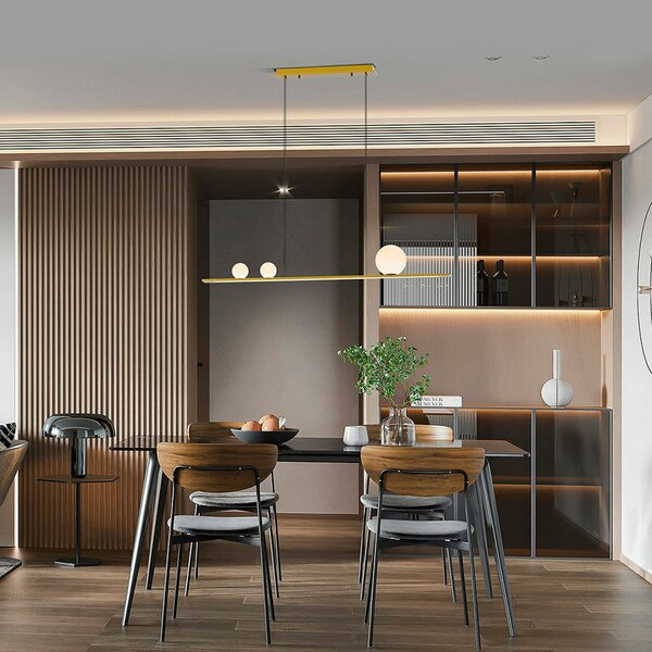 Schuller Valencia LED viseća lampa Mila, zlatne boje, duljina 120 cm, 3 žarulje., prigušiva, Zlato / mjed, Dnevni boravak/blagovaonica, Aluminij
