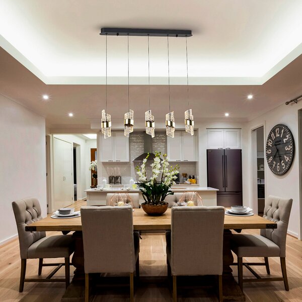 Schuller Valencia LED viseća lampa Iliada, duljina 96 cm, crna/zlatna metalna, prigušiva, Crno, Dnevni boravak/blagovaonica, Metal