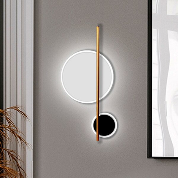 Schuller Valencia LED zidna lampa Duo, visina 52 cm, crna/zlatna, metalna, Zlato / mjed, Dnevni boravak/blagovaonica, Aluminij