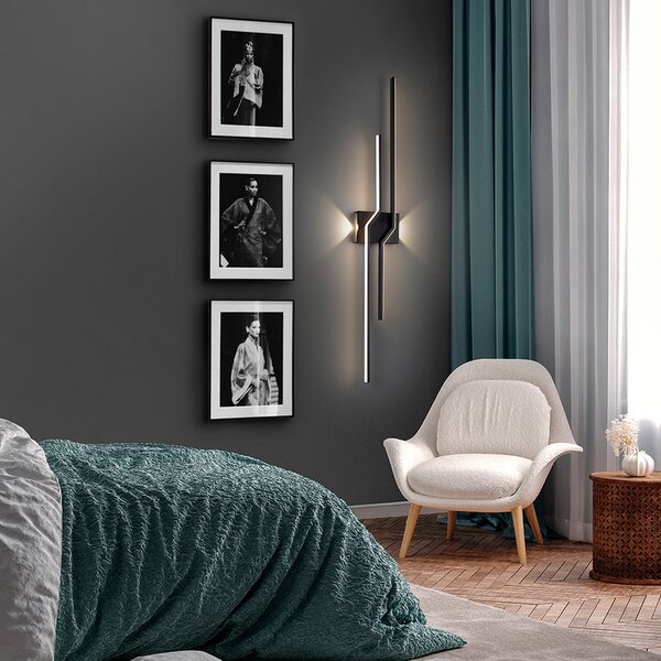 Schuller Valencia LED zidna lampa Zig Zag, visina 100 cm, crna, metalna, 4 žarulje., Crno, Dnevni boravak/blagovaonica, Aluminij