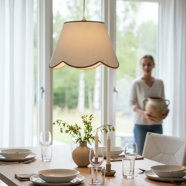 PR Home Nell viseća svjetiljka, bež, Ø 35 cm, E27, tkanina, prigušiva, Bijela, Dnevni boravak/blagovaonica, Tkanina / tekstil