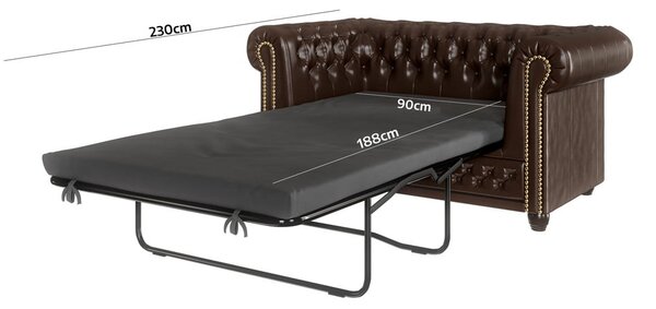 Tamno smeđi kauč na razvlačenje od imitacije kože 148 cm York - Ropez