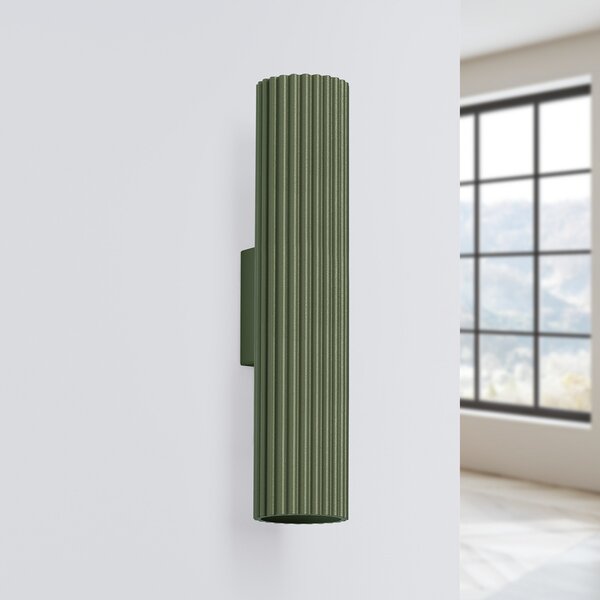 SOLLUX LIGHTING ALORA zidna svjetiljka, visina 30 cm, maslinasto zelena, metalna, 2 x GU10, prigušiva, Zelena, Dnevni boravak/blagovaonica, Aluminij, Zid okrugli