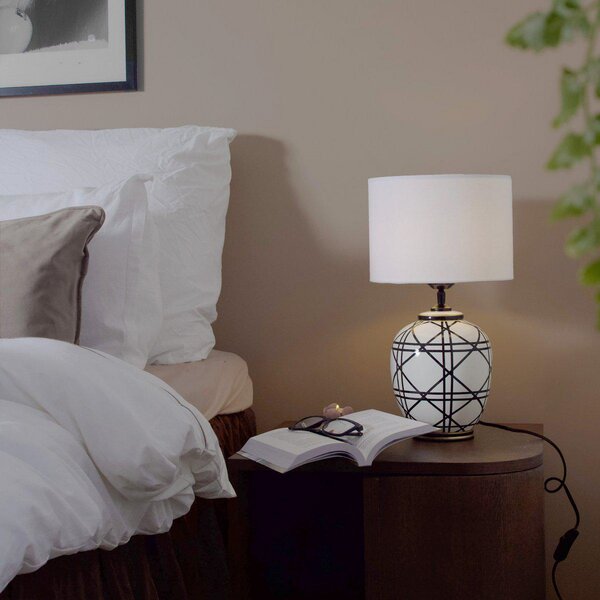 PR Home New York stolna lampa, bijela, visina 46 cm, keramička, Bijela, Dnevni boravak/blagovaonica, Tkanina / tekstil