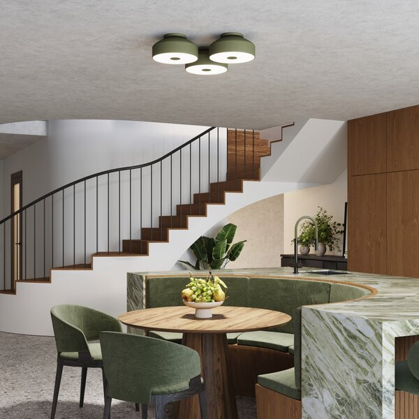 SOLLUX LIGHTING CLARO stropna svjetiljka, maslinasto zelena, Ø 30 cm, metalna, 4 x E27, prigušiva, Zelena, Dnevni boravak/blagovaonica, Metal