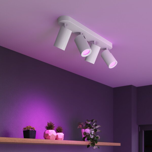 Calex Smart stropni reflektor, bijeli, duljine 49 cm, 4 žarulje, GU10 LED RGBW, prigušiva, Bijela, Dnevni boravak/blagovaonica, Metal, Strop polukružni s prostorom