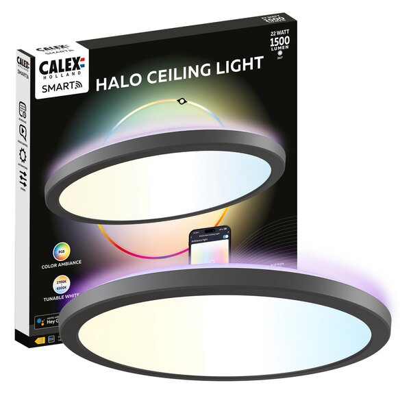 Calex Pametna LED stropna svjetiljka HALO Ø 30cm crna IP54 RGB CCT, prigušiva, Crno, Dnevni boravak/blagovaonica, Plastika